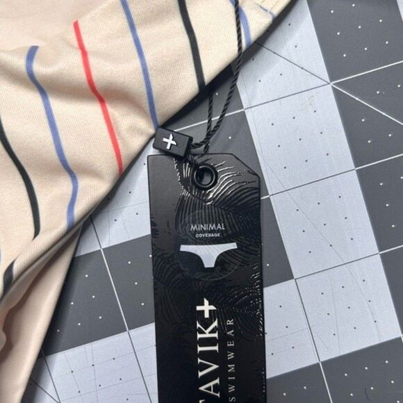 NWT TAVIK VINE HORIZON STRIPE TOPIOCA SWIM BOTTOM. MINIMAL COVERAGE. Size L - Picture 8 of 15